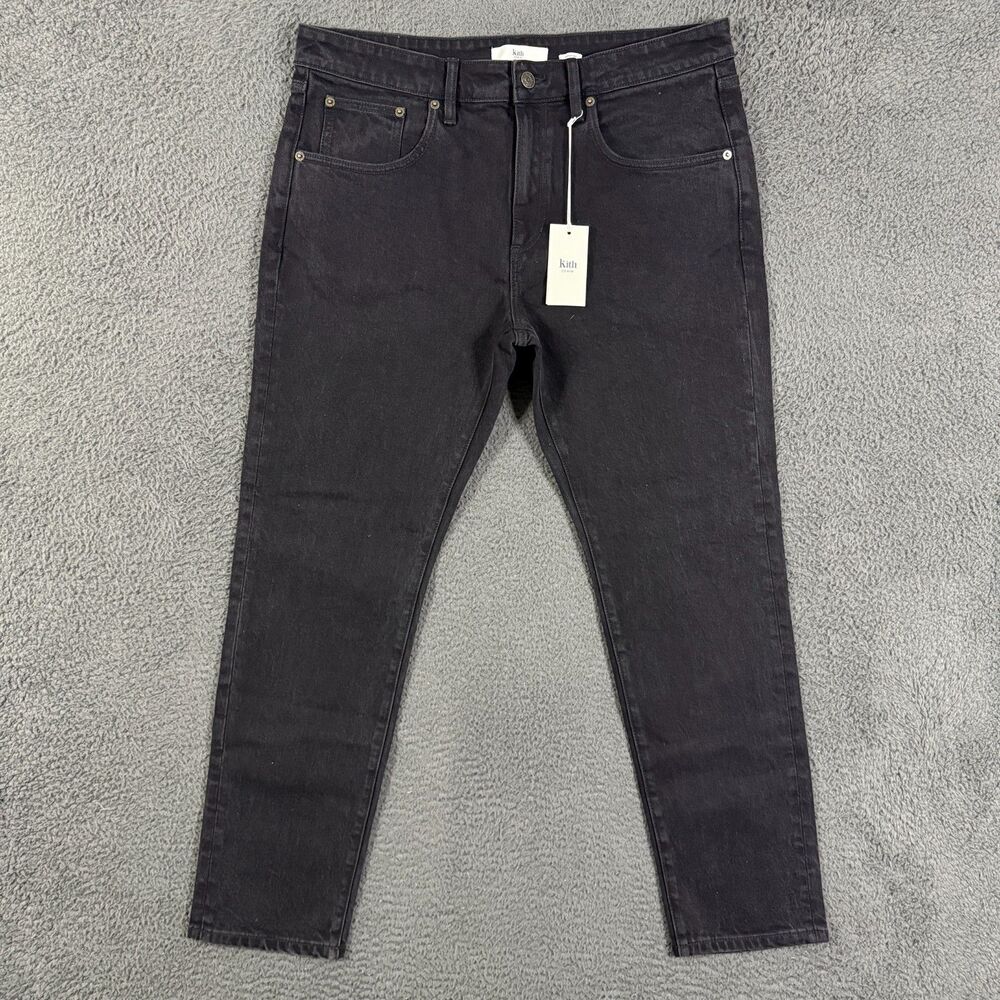 KITH Jeans Mens 36x30 Black Varick Slim Tapered Fit Stretch Denim Pants NWT